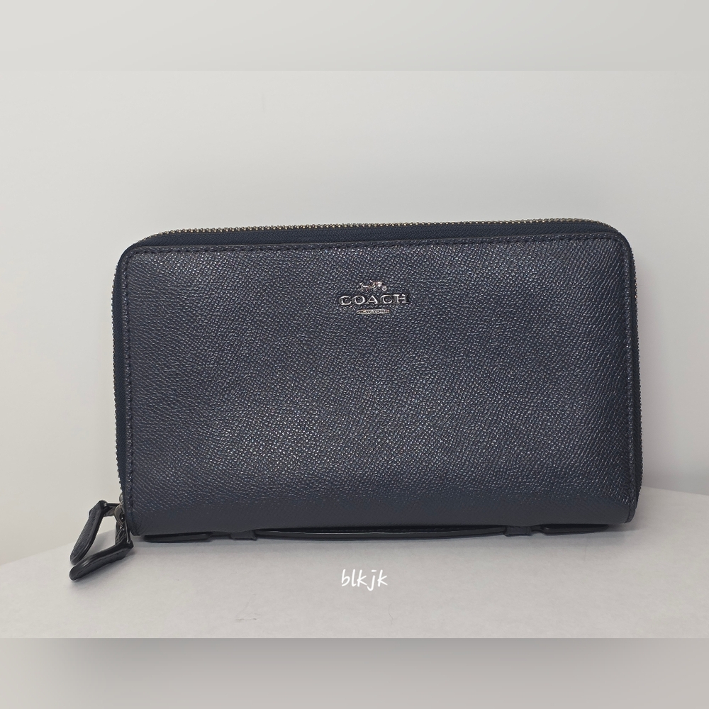 Coach Crossgrain Double Zip Travel Wallet *Blue* NWOT